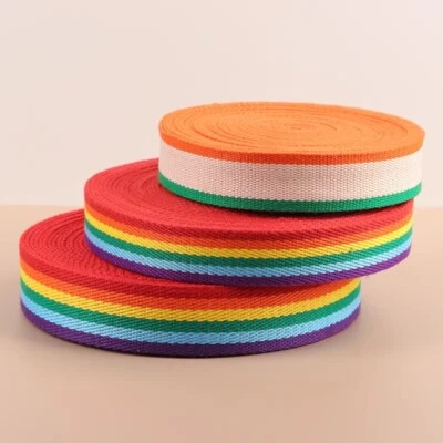 Cinta de cinta de lona a rayas arco iris 2M correa suministros artesanales costura hágalo usted mismo Foto 1 de 4