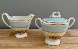 Vintage Homer Laughlin Eggshell Georgian Cream & Sugar Set Marilyn Blue Gold USA - Picture 1 of 5