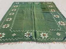 Distressed Fine Vintage Traditional Hand Made Oriental Wool Green Kilim 218x190c