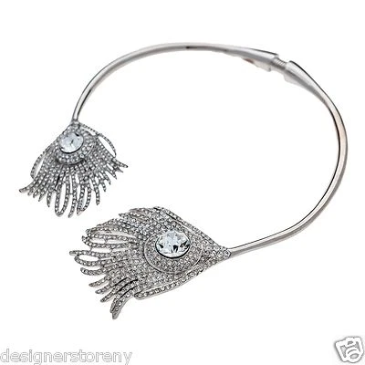 Kenneth Jay Lane Estrás Cristalizado Pluma Extremos Babero Collar 7659NSC Foto 1 de 3