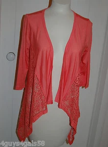 Womens Jacket ORANGE 3/4 Sleeve S 4-6 OPEN FRONT Lace Insert TAPERED HEM - Picture 1 of 4