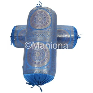 Indian Mandala Print Silk Pillow 2 pcs Bolster Cushion Pillowcase Tubalor Cover - Picture 1 of 6