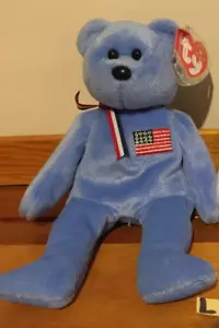 AMERICA AZUL TY BEANIE BABY BEAR Patriótico - Imagen 1 de 1