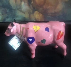 De Graff LA MOOLA-MOOLA Cow Ceramic Coin Piggy Bank Pink Heart To Heart 13" x 9" - Picture 1 of 16