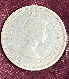 Antique 1956 Canada UK Elizabeth II .8 Silver Coin 25 Cents Caribou Dei Gratia R - Picture 1 of 9