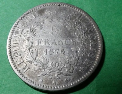 1875 França 5 francos - F+/VF - KM # 820.1 - ASW 0,7234 oz - Imagem 1 de 4