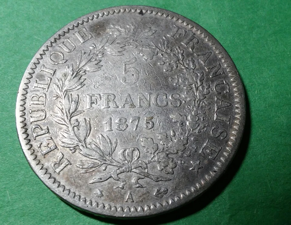1875 France 5 Francs - F+/VF - KM # 820.1  - ASW .7234 oz - Image 1 of 4