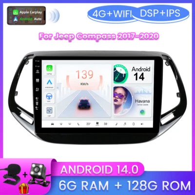 Radio estéreo para automóvil 6+128 GB CarPlay Android 14 navegación GPS para Jeep Compass 2017-2020 Foto 1 de 4