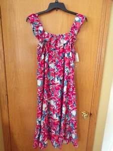 VESTIDO midi con volantes y flores rojas ~ para mujer talla XL ~ NUEVO con etiquetas - Imagen 1 de 2