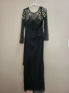 Virgos Lounge Black Mesh Sequins &Stones Long Dress. Size 12Uk/8 Us,Cond.is V.Gd - Picture 1 of 5
