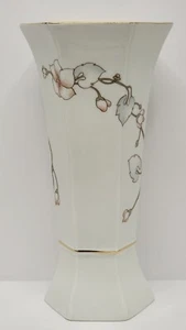 Porcelain Hexagon Vase by ALBA JULIA Romania hand painted with Flowers gold gilt - Picture 1 of 13