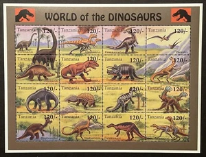 HOJA DE SELLOS TANZANIA EL MUNDO DE LOS DINOSAURIOS 16V 1994 MONTADA SIN MONTAR O NUNCA MONTADA ANIMALES PREHISTÓRICOS - Imagen 1 de 1