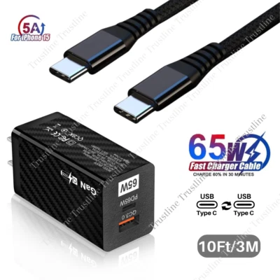 For MacBook Samsung iPad iPhone 15 65W GaN Super Fast Charger USB-C Type C Cable - Image 1 of 4