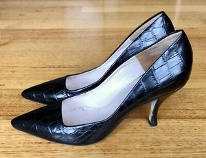 Dries Van Noten Black Croc Embossed Leather Pointed Toe Pumps, Size 37.5 - Picture 1 of 8