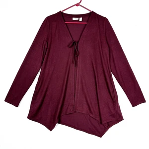 LOGO by Lori Goldstein Tie Front Cardigan Top Womens Size Medium Burgundy - Picture 1 of 13