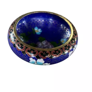 Vintage Chinese Cloisonne Blue Floral Open Small Bowl - Picture 1 of 7
