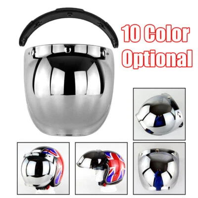 Motorcycle 3-Snap Flip Up Universal Bubble Visor for Open Face Half Helmet,