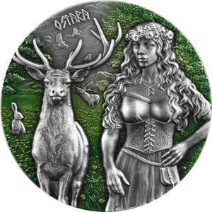 10 Mark Valkyries Ostara Ultra Alto Relieve Germania Mint 2 OZ Plata 2023 - Imagen 1 de 5