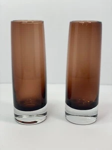 Set of two Vintage Vase Smokey Brown And Clear Approximately 8 In Tall Heavy - Picture 1 of 17
