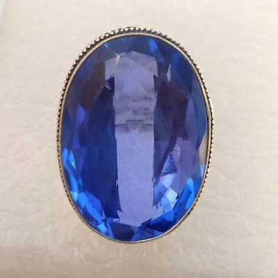 Anel de joias Hydro Tanzanite formato oval pedra preciosa feito à mão tamanho 9 polegadas - Imagem 1 de 4