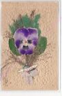 CPA  DECOUPIS Bonne anne fleur en velour violet noeud rose herbe ca1916