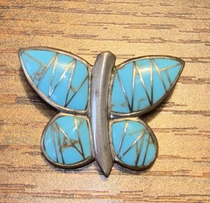 🦋Vintage Sterling Silber Türkis Inlay 9g Southwestern Handarbeit Anhänger 🦋 - Bild 1 von 20