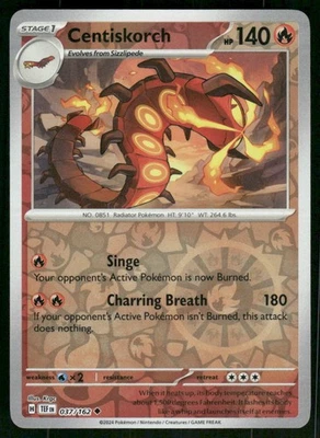 Centiskorch 037/162 Uncommon Reverse Holo NM Pokemon SV05: Temporal Forces - Image 1 of 2