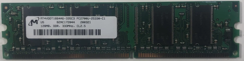 Micron MT4VDDT1664AG-335C3 128MB DDR Desktop RAM Memory - Image 1 of 1