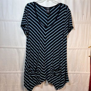 Premise Tunic Striped Black Aqua Blue Pockets Shirt Top Women’s XL Stretchy - Picture 1 of 11