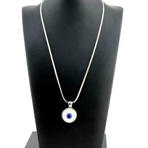 Vintage 925 Sterling Silver MOP Lapis Lazuli Evil Eye Pendant Necklace - Picture 1 of 3