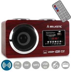 RADIO FM SISTEMA MULTIMEDIALE LETTORE USB SD AUX LEGNO VINTAGE MAJESTIC AH 173 - Foto 1 di 5