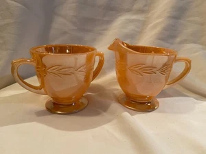 Anchor Hocking Fire King Peach Lustre Laurel Creamer And Open Sugar Bowl Set - Picture 1 of 9