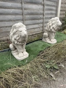 Pair Of Cast Stone Lions - Picture 1 of 14