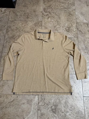 Polo masculino Nautica Performance Deck manga longa marrom cáqui tamanho 2Xl - Imagem 1 de 4