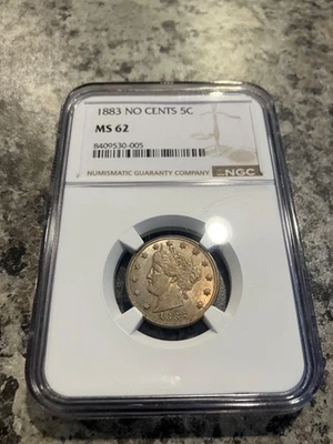 1883 no cents liberty V nickel ngc ms 62 type coin, toning see video - Image 1 of 2