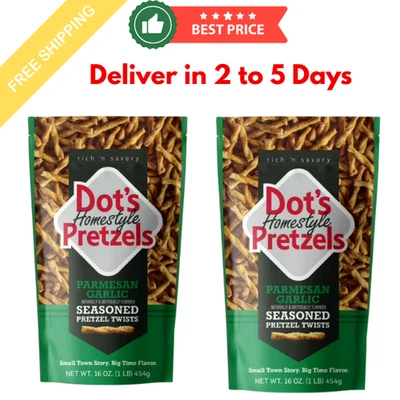 2 件装 Dot's Homestyle Pretzels Parmesan 大蒜调味椒盐卷饼扭曲,16 盎司 — 第 1/4 张图片