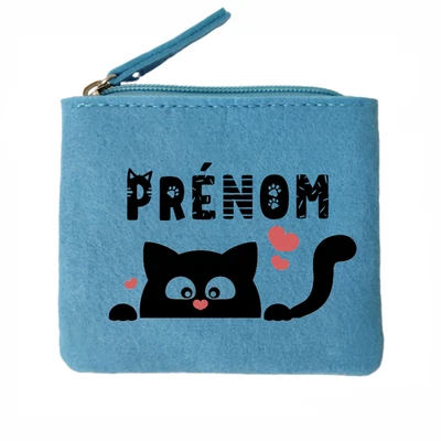 Porte monnaie bleu motif chat kawaii personnalisable - Photo 1/3