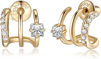 Aretes triple Huggie Illusion enchapados en oro de 14K | Pendientes de aro doble Huggie Foto 1 de 4