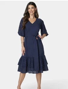 BEBE Baumwollkleid mit Ösen in neuem Kaviar Größe L - Bild 1 von 4