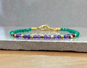 Bracciali fatti a mano ametista, granato e onice verde 2-3 mm perle pietre preziose sfaccettate 7" - Foto 1 di 12