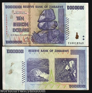 ZIMBABWE 10,000,000,000 DOLLAR 2008 10 BILLIONS ZA PFX RARE REPLACEMENT BANKNOTE - Picture 1 of 6