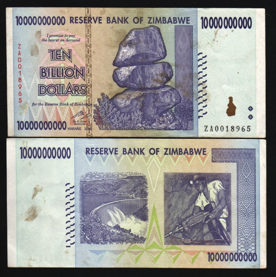 ZIMBABWE 10,000,000,000 DOLLAR 2008 10 BILLIONS ZA PFX RARE REPLACEMENT BANKNOTE - Image 1 of 1