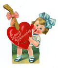 Vtg Valentines Card Loving Memories Heart Guitar Germany Paper Doll Style