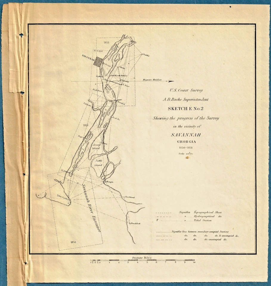 1851 Map ~ Sketch No. 2 ~ Progress of the Survey in the Vicinity of SAVANNAH, GA - Image 1 of 1