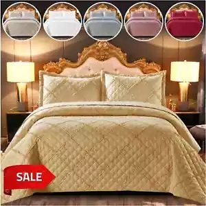 3 Piece Quilted Bedspread Bed Throw Single Double King Size Embossed Bedding Set - Picture 1 of 68
