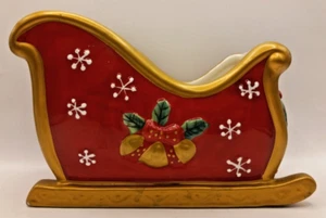 Ceramic Sleigh Planter Candy Fitz & Floyd 1988 Festive Bells 7" L 4.75" T 3.25W - Picture 1 of 10