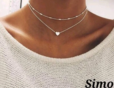 COLLANA DONNA ARGENTO ORO CUORE PENDENTE DOPPIO SEXY REGALO SCONTI GIROCOLLO - Immagine 1 di 3