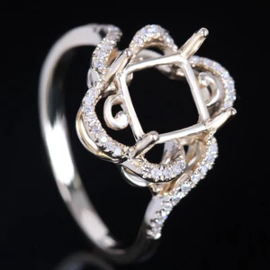 7x7mm Princess/Cushion 8mm Semi Mountting Natural Diamond Solid 10k Yellow Gold - Picture 1 of 4