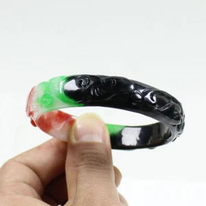 63mm Chinese Hand-carved Multi-Color Jadeite Jade Gems Bangle Bracelet j7736 - Picture 1 of 11