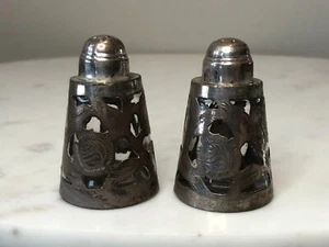 Vintage D.F LHM 925 Sterling Silver Overlay Salt & Pepper Shakers, Mexico - Picture 1 of 10